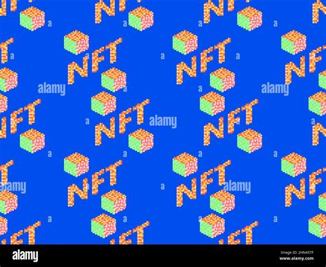 NFT token pixel art isometric text with cube seamless pattern. NFT non ...