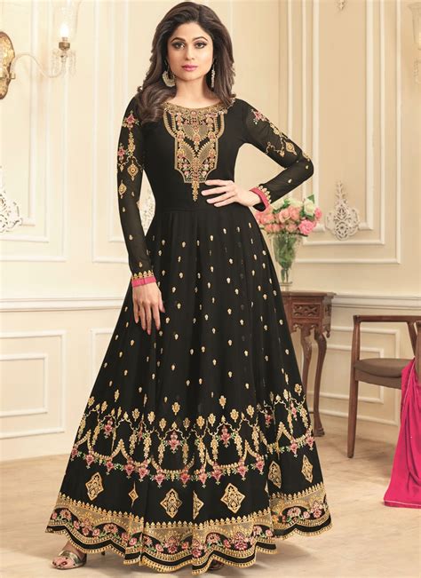 Shamita Shetty Black georgette wedding wear anarkali 8039