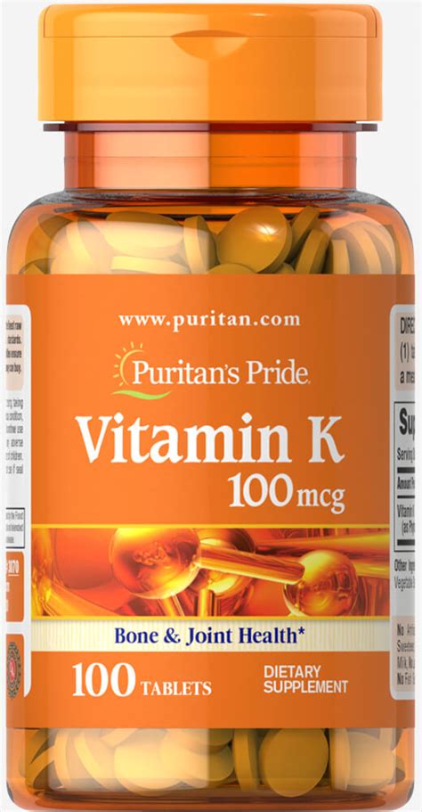 Vitamin K 100 mcg 100 Tablets | Vitamin K | Puritan's Pride