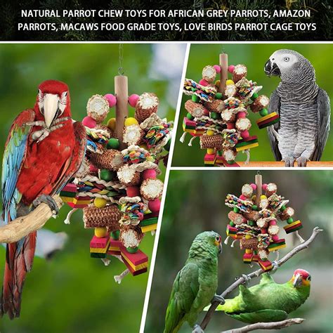 Parrot Toys, Bird Toys Made of Natural Multi-Colored Wooden Blocks ...