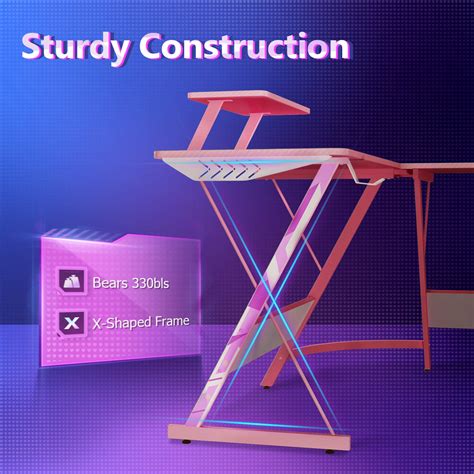 Buy MOTPK Pink Gaming Desk L Shaped, Gamer Desk Gaming Table with Carbon Fiber Surface, Corner ...