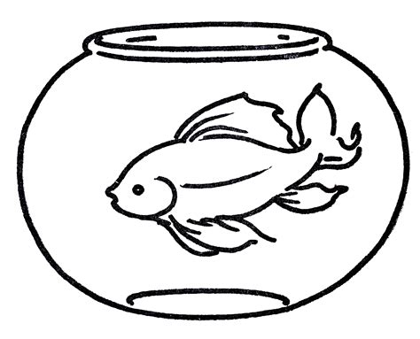 Free Clipart Goldfish in Bowl - Line Art - The Graphics Fairy