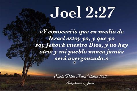 Joel 2:27 «Y conoceréis que en medio de Israel estoy yo, y que yo soy Jehová vuestro Dios, y no ...