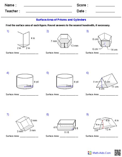 Geometry Worksheets | Surface Area & Volume Worksheets | Volume worksheets, Geometry worksheets ...