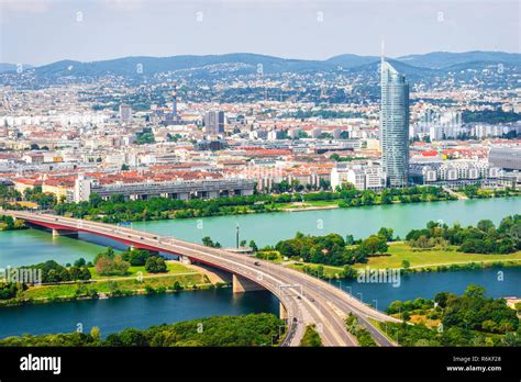 Panorama of Vienna city with bridge over Danube river and New Danube canal Stock Photo - Alamy