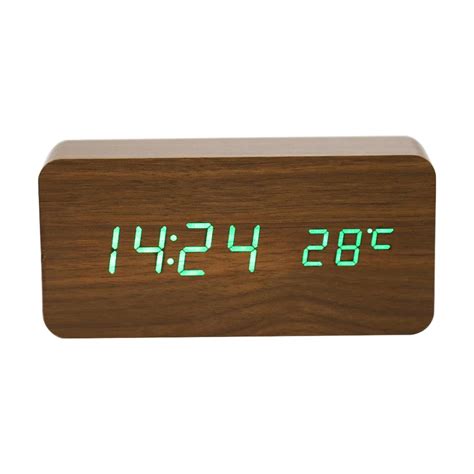 Wooden Digital LED Alarm Clock Voice-Activated Electronic Wooden Alarm ...