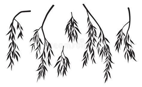 Silhouettes of Weeping Willow Branches with Leaves Stock Vector ...