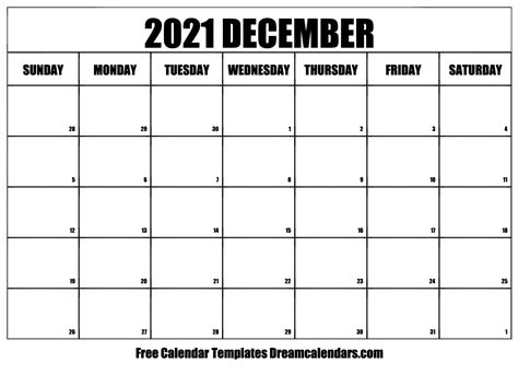 December 2021 Calendar - Free Printable with Holidays and Observances