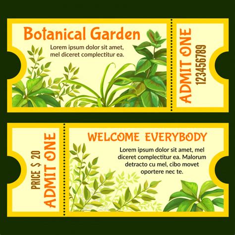 Premium Vector | Botanical garden tickets with tropical plants.