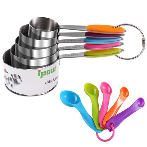 IPOW Measuring Cups and Measuring Spoon Set, 5pcs Stainless Steel ...