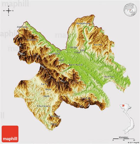 Physical 3D Map of Lao Cai, cropped outside