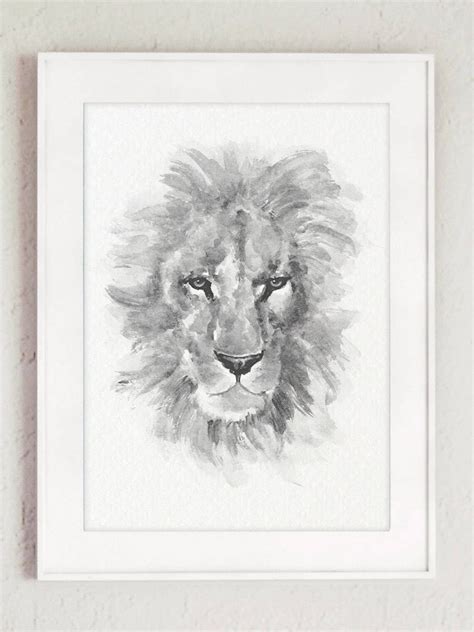 Lion Art Print Lion Print Wall Art Grey Lion Art Print Leo - Etsy