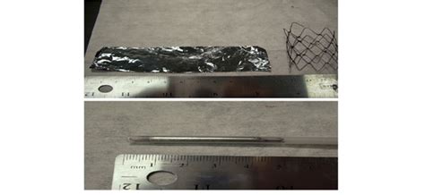 Bare metal stent and thin film nitinol (top) and the collapsed 37 mm... | Download Scientific ...