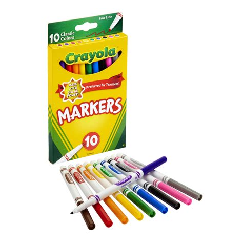 Crayola Fine Line Markers, Assorted Classic Classpack, Pack Of 10 ...