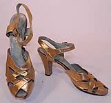 Vintage Nisley Flexray Art Deco Gold Leather Ankle Strap Evening Dance Shoes