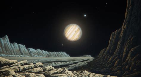 An Artist's impression of a View from the Surface of Ganymede with it's ...