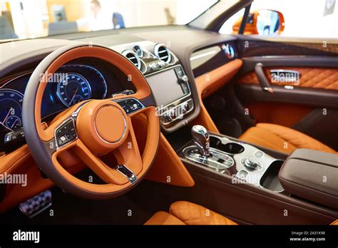 Brown leather interior of a luxury car Stock Photo - Alamy