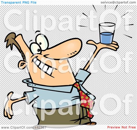 Royalty-Free (RF) Clip Art Illustration of a Cartoon Businessman Holding A Glass Half Full by ...