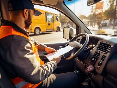 Premium AI Image | Mail truck driver man sitting behind the wheel of the car and holding ...