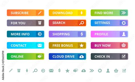 Web buttons. Internet modern colored flat icons and buttons template vector ui elements ...