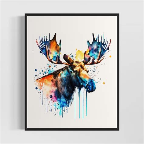 Moose Watercolor Art Print, Moose Painting Wall Art Decor, Original ...