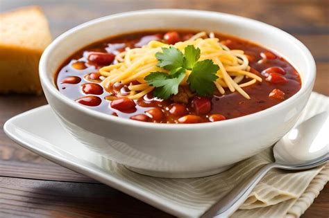 Premium Photo | A bowl of soup with beans and beans on a table