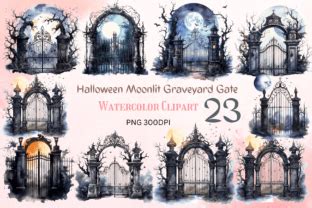 Halloween Moonlit Graveyard Gate Clipart Graphic by CreativeDesign ...