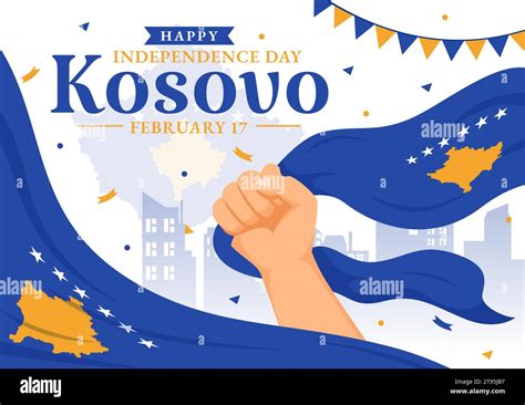 Kosovo Independence Day Vector Illustration on February 17 with Waving Flag in Happy Republic ...