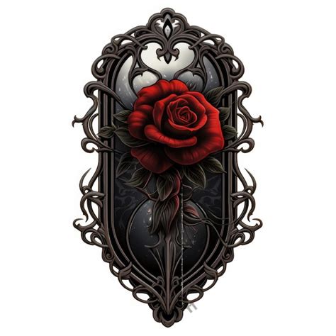 Premium Photo | A red rose in a gothic style frame Digital image