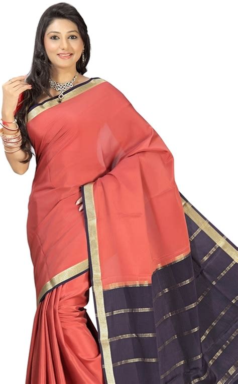 100% Pure Mysore Silk Enticing Orange Crepe Saree at Best Prices - Shopclues Online Shopping Store