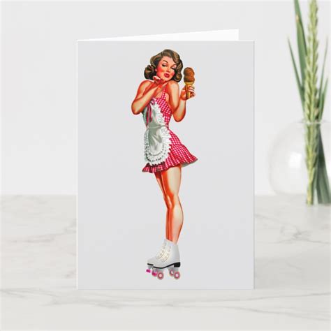 1950S PINUP CARHOP ROLLER SKATE GIRL BIRTHDAY CARD | Zazzle.com