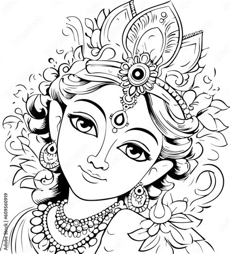 Hindu lord krishna black and white images Stock Vector | Adobe Stock