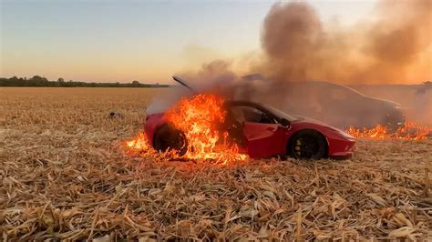 Ferrari Burnout: YouTuber Takes F8 Tributo Off Road, Accidentally Totals the Car in Fire ...