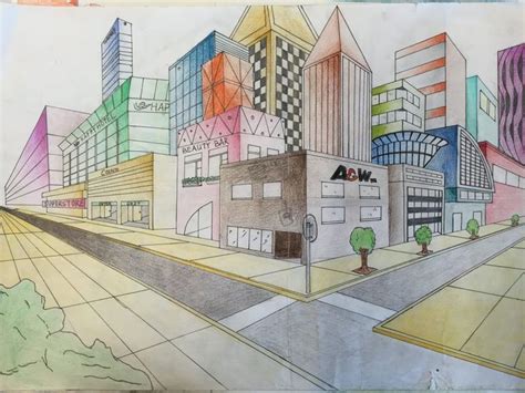 Two-Point Perspective Futuristic City Drawing – Jennifer Chen | City ...