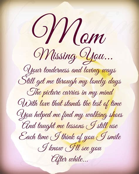 Mom Missing You In Loving Memory Mother Poem