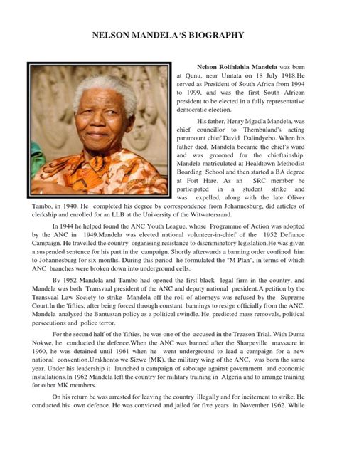 Biography Nelson Mandela | PDF | Nelson Mandela | African National Congress