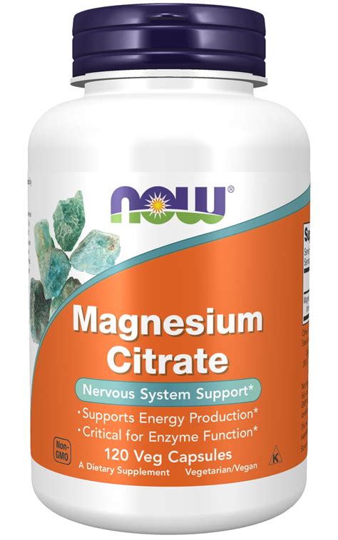 NOW Supplements, Magnesium Citrate, Enzyme Function*, Nervous System Support*, 120 Veg Capsules ...