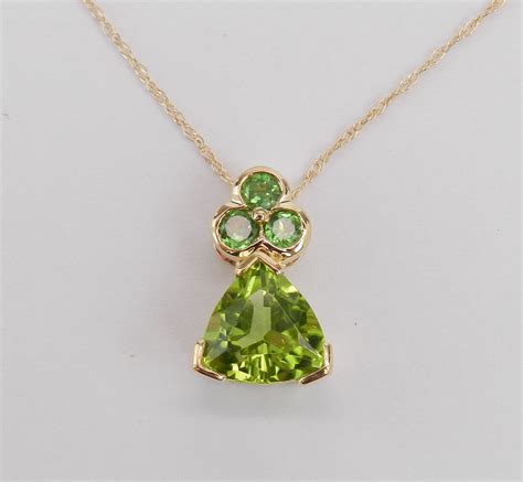 Trillion Peridot Pendant, Peridot Necklace, 14K Yellow Gold Peridot Pendant, Yellow Gold Chain ...