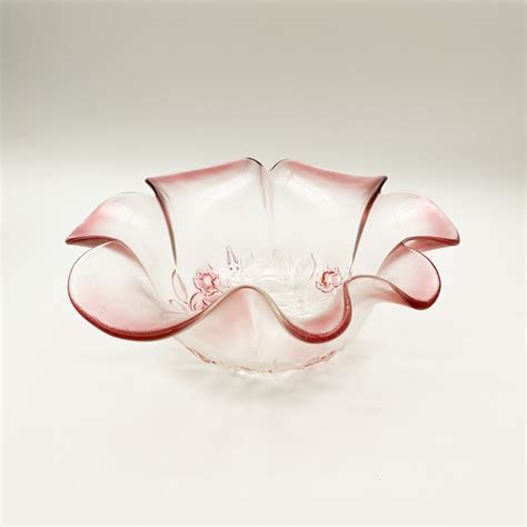 Vintage Mikasa Blush Pink Flower Petal Bowl Glass Ruffled Edge Embossed ...