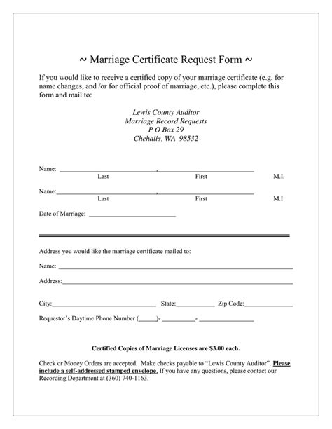 Marriage Certificate Request Form in Word and Pdf formats