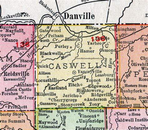 Caswell County, North Carolina, 1911, Map, Rand McNally, Yanceyville, Pelham, Milton