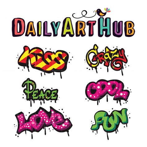 Cool Graffiti Words Clip Art Set – Daily Art Hub // Graphics, Alphabets & SVG