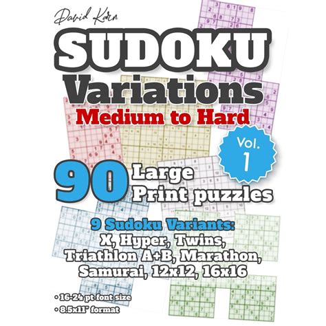 David Karn Sudoku Variations - Medium to Hard Vol 1 : 90 Large Print ...