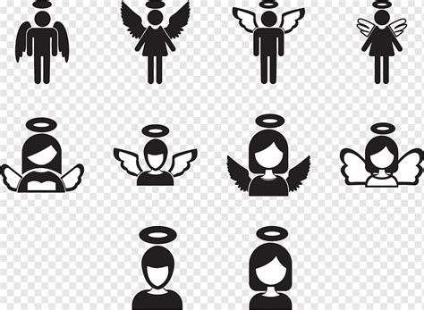 Angel sets black white, png | PNGWing