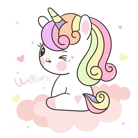 Premium Vector | Cute unicorn on cloud cartoon | Рисунок единорога ...