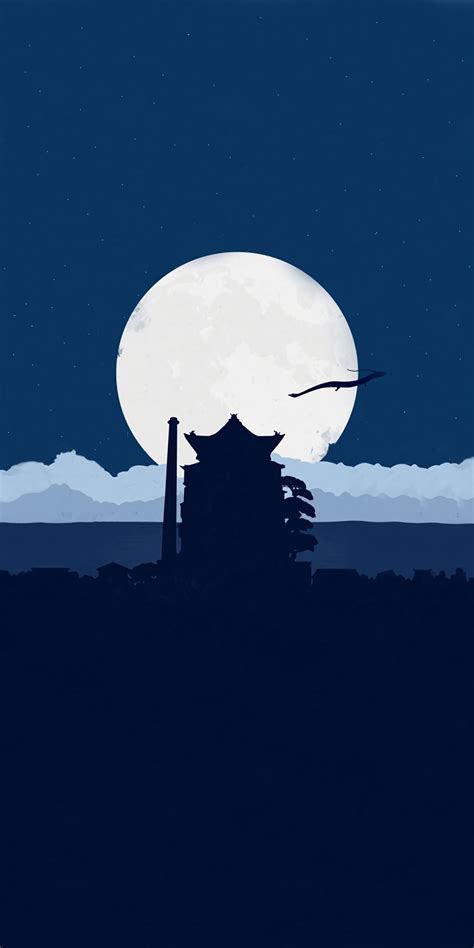 Moon, night, silhouette, castle, minimal, 1080x2160 wallpaper | Minimal ...