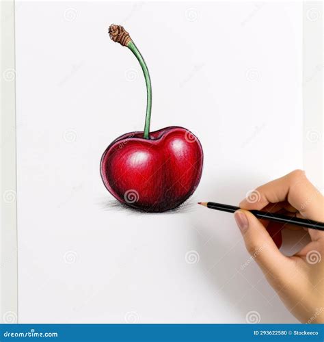 Realistic Color Pencil Drawing of a Cherry: Detailed and Hyperrealistic ...