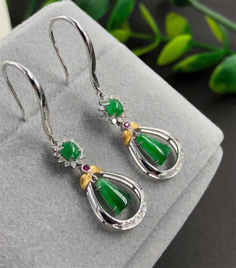 Natural Jadeite Earrings 18K White Gold & Pure Green Jadeite Earring ...