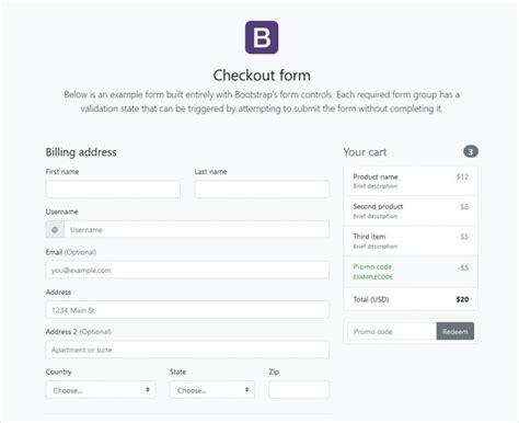 checkout form page example bootstrap 4 stable release update - TemplateToaster Blog