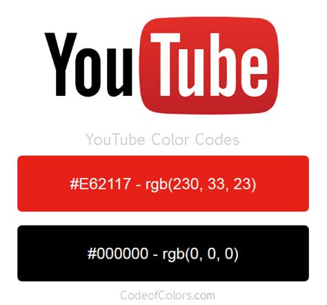 YouTube Colors - Hex and RGB Color Codes